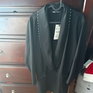 NWT Zara Shiny Rhinestone Blazer Dress in Black